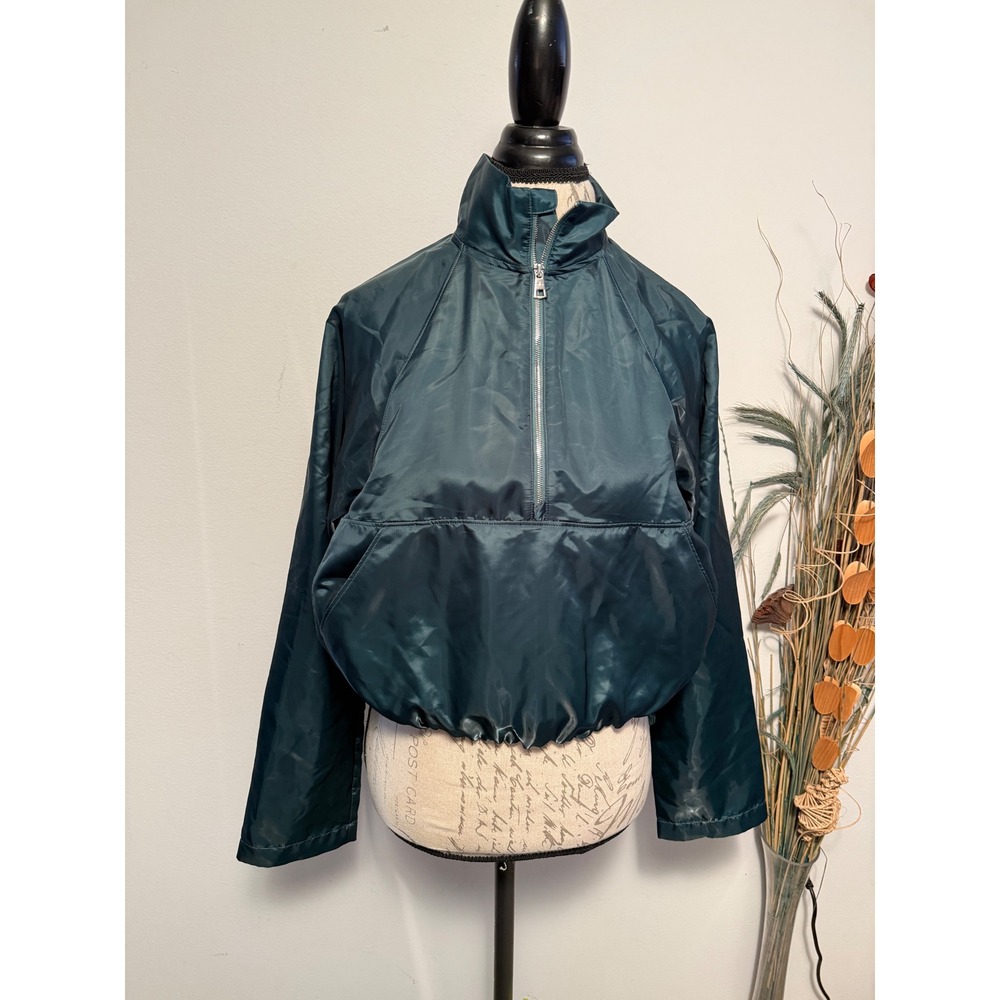 Alo Yoga afterglow Womens Half Zip Cropped Windbreaker Jacket Teal Green
